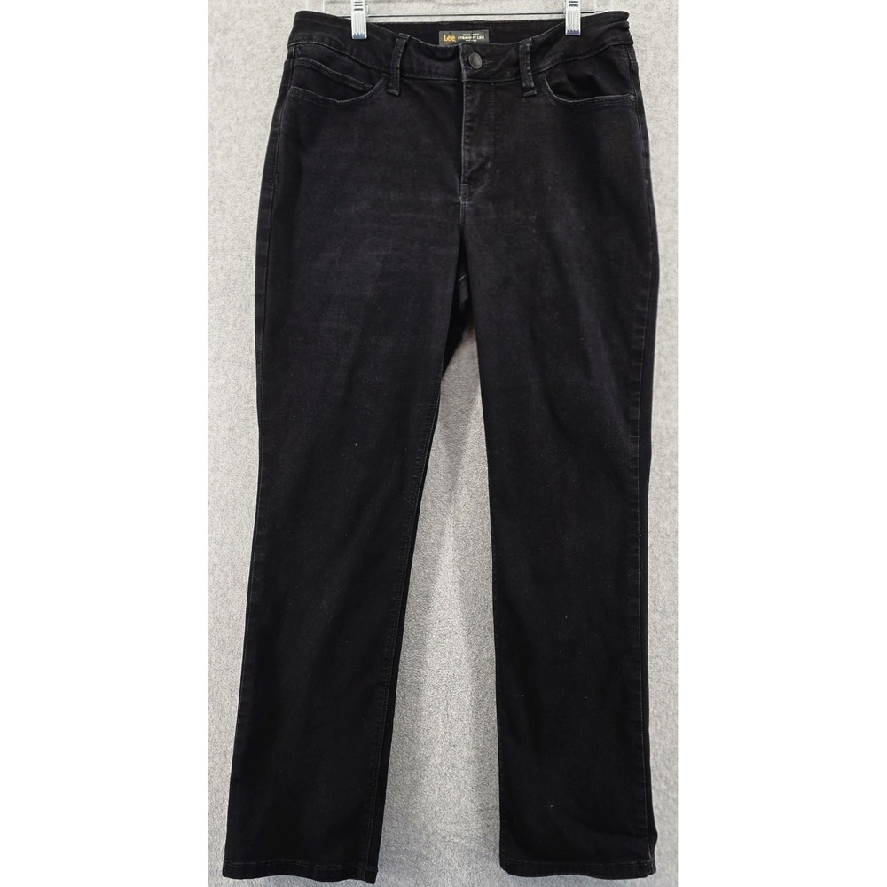 Lee Regular Fit Straight Leg Mid Rise Jeans Women 10 SHORT Black Studded Stretch